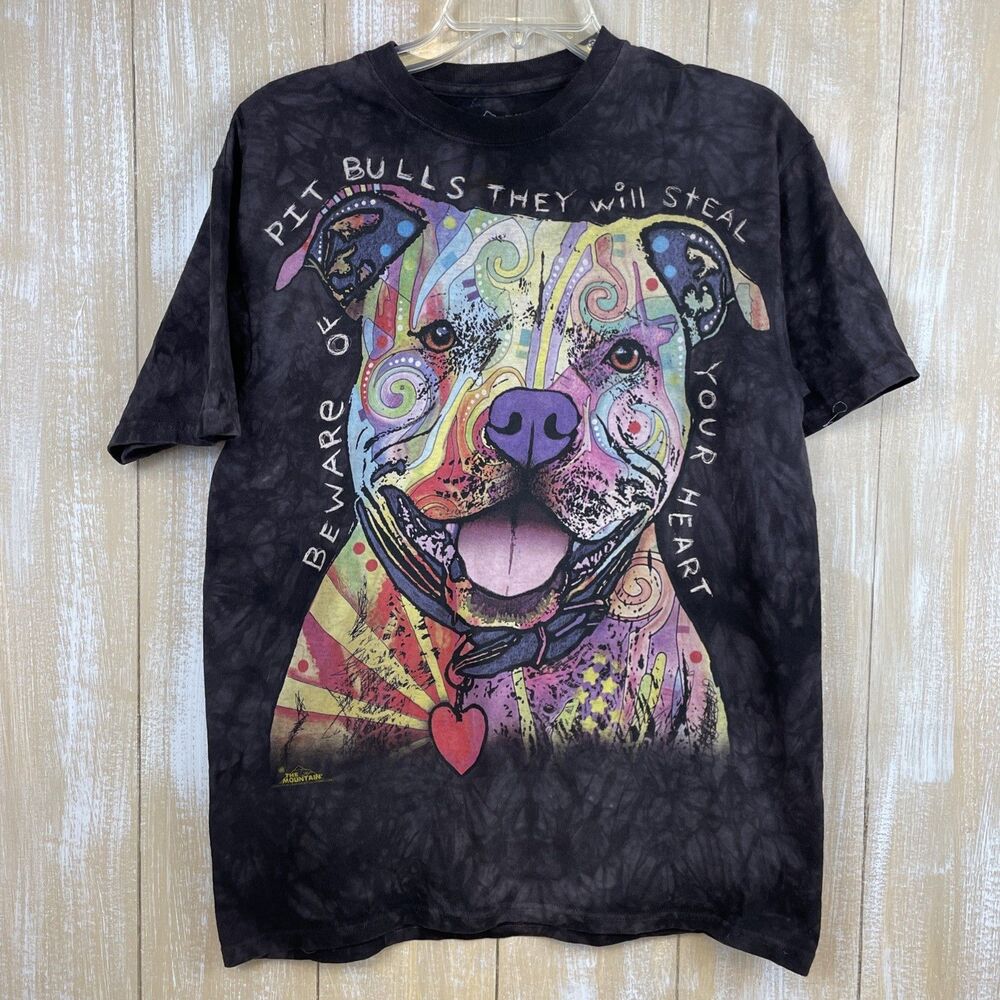 The Mountain Black T-Shirt Sz M “Beware Of The Pit Bulls” Art by Dean Russo
